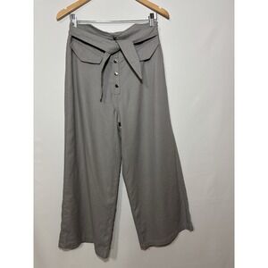 Anthropology Hummingbird Gray High Waist Wide Leg Tie Belt Cropped Pant Womens M